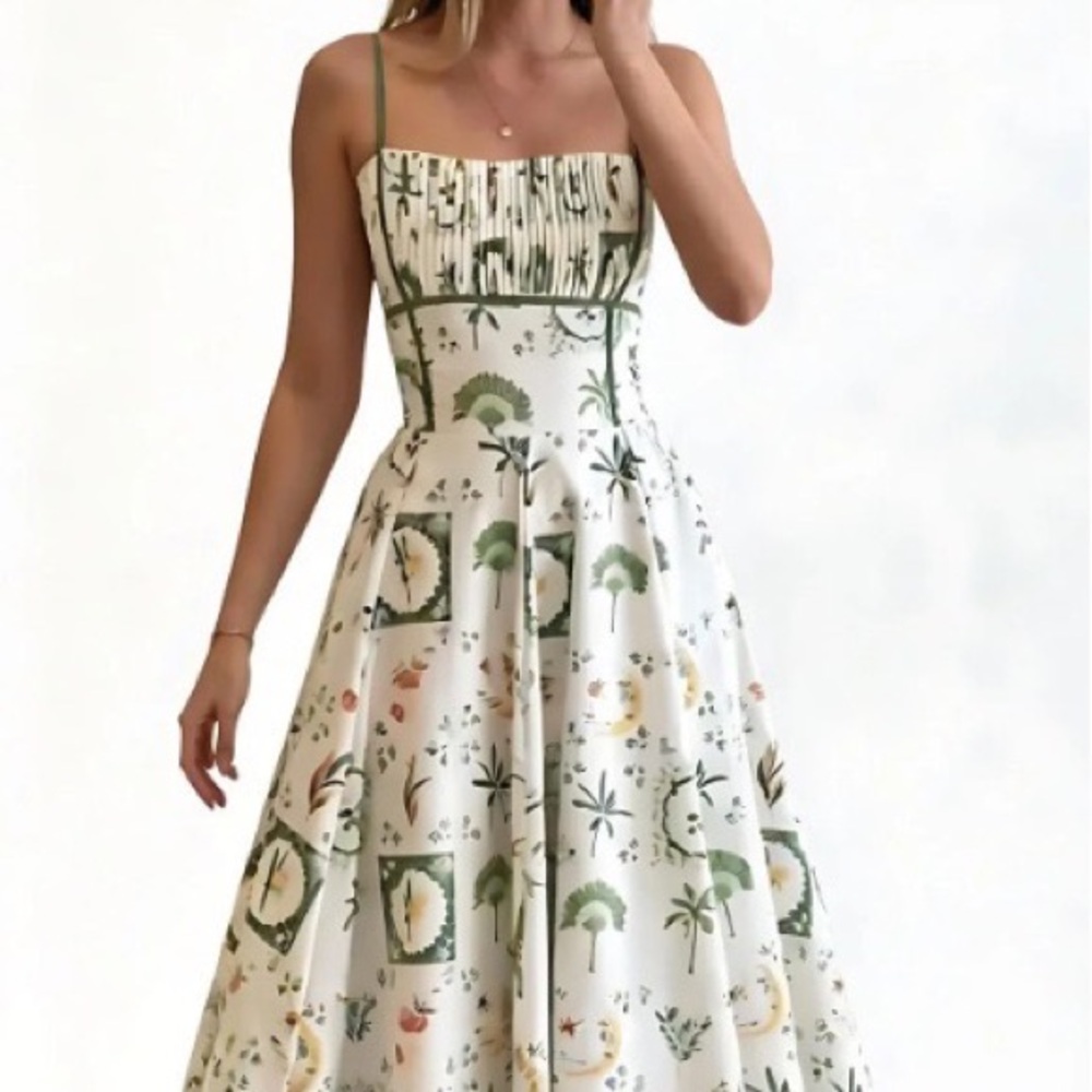 Zimmermann Sleeveless White & Green Printed Maxi Dress with Spaghetti Straps - Picture 5 of 5